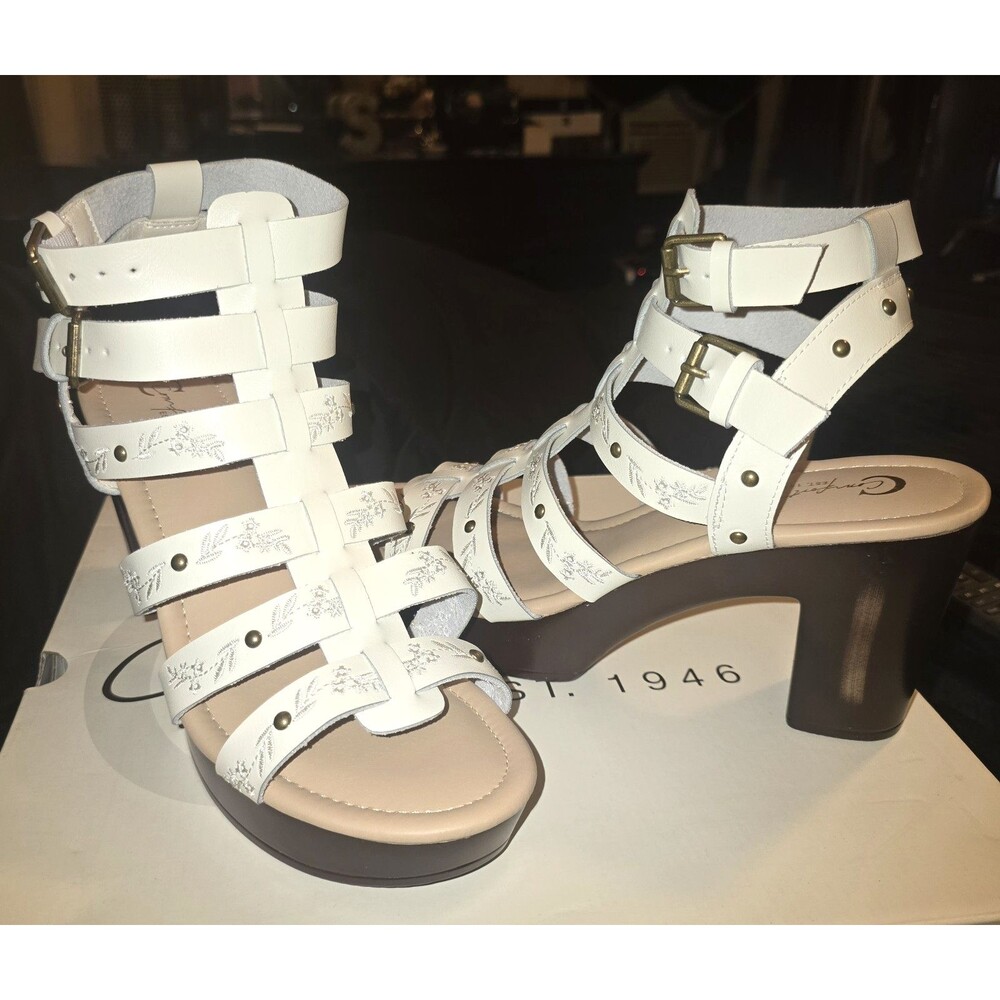 Comfort Est. 1946 Studded Women's Block Gladiator Heel White Strappy 10